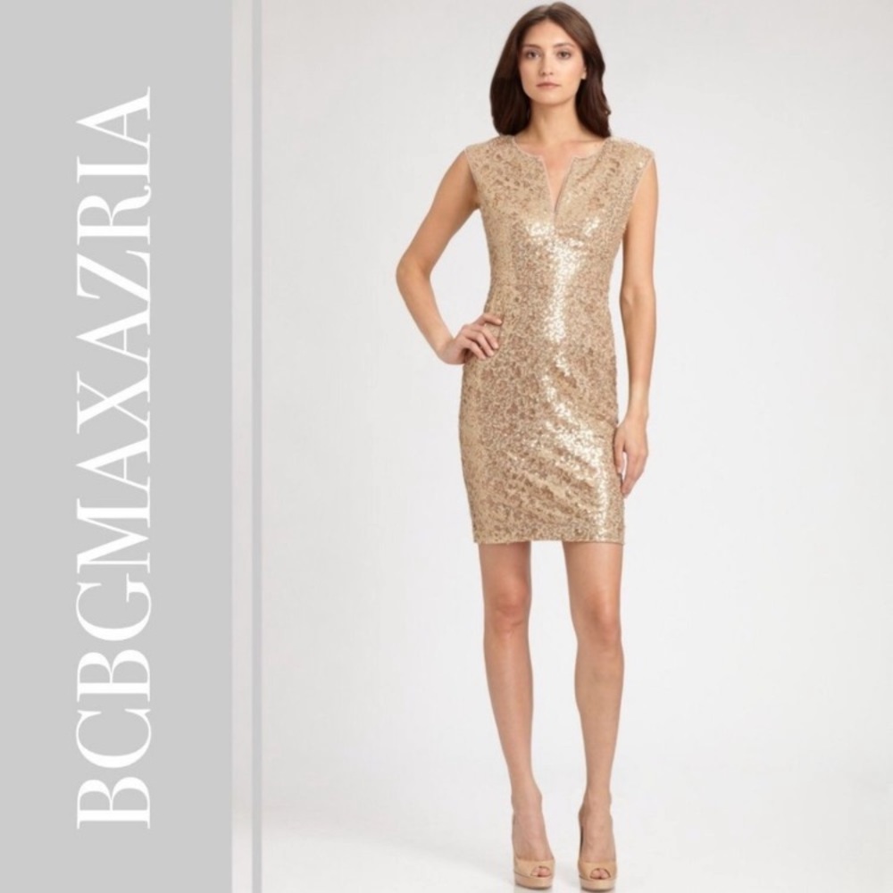 Bcbgmaxazria kaya gold sequin dress